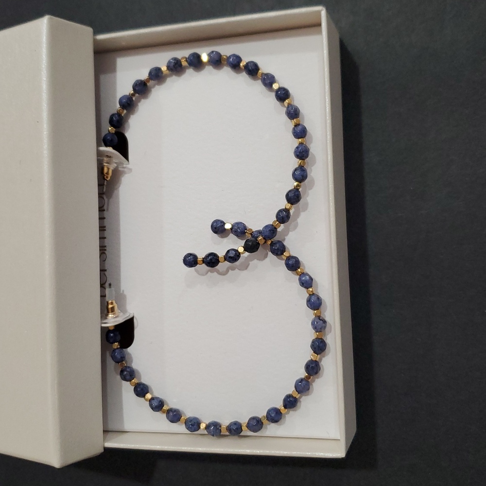 Blue lapis lazuli gemstone style gold tone half‎ hoop earrings